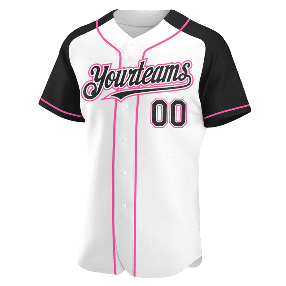 Custom White Black-Pink Authentic Raglan Sleeves Baseball Jersey Free ...