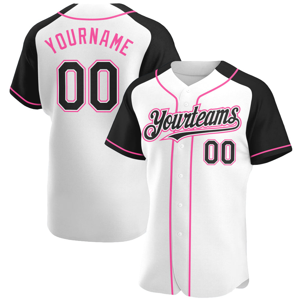 Custom White Black-Pink Authentic Raglan Sleeves Baseball Jersey Free ...