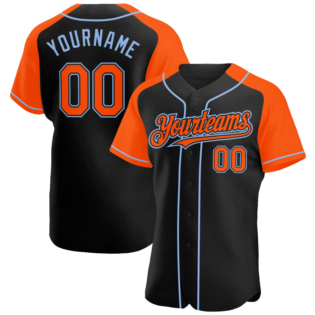 Custom Powder Blue Black-Orange Baseball Jersey