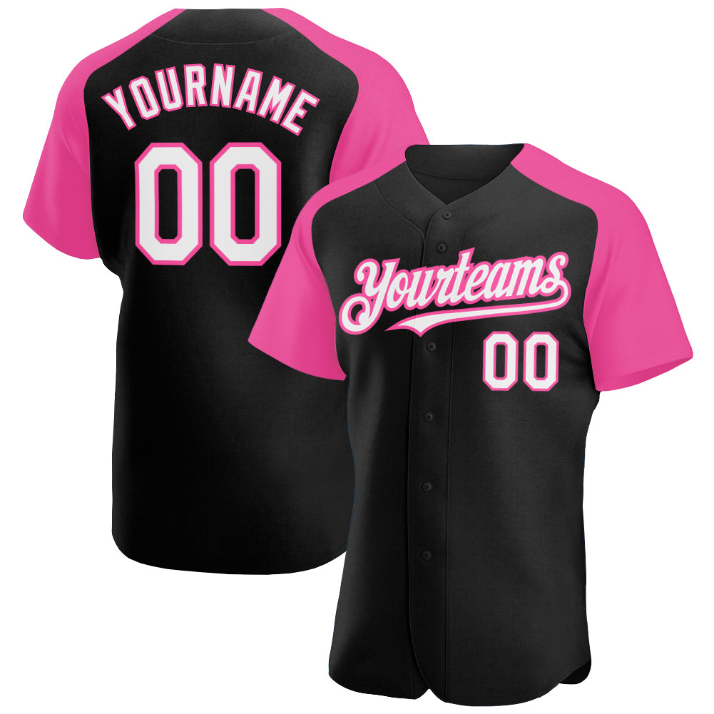 Custom White Pink Raglan Pink Black Baseball Jerseys For Men &