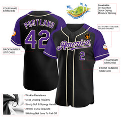 Custom Purple Cream-Black Authentic Raglan Sleeves Baseball Jersey