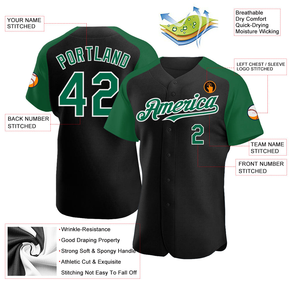 Custom Black Kelly Green-White Authentic Raglan Sleeves Baseball Jersey ...