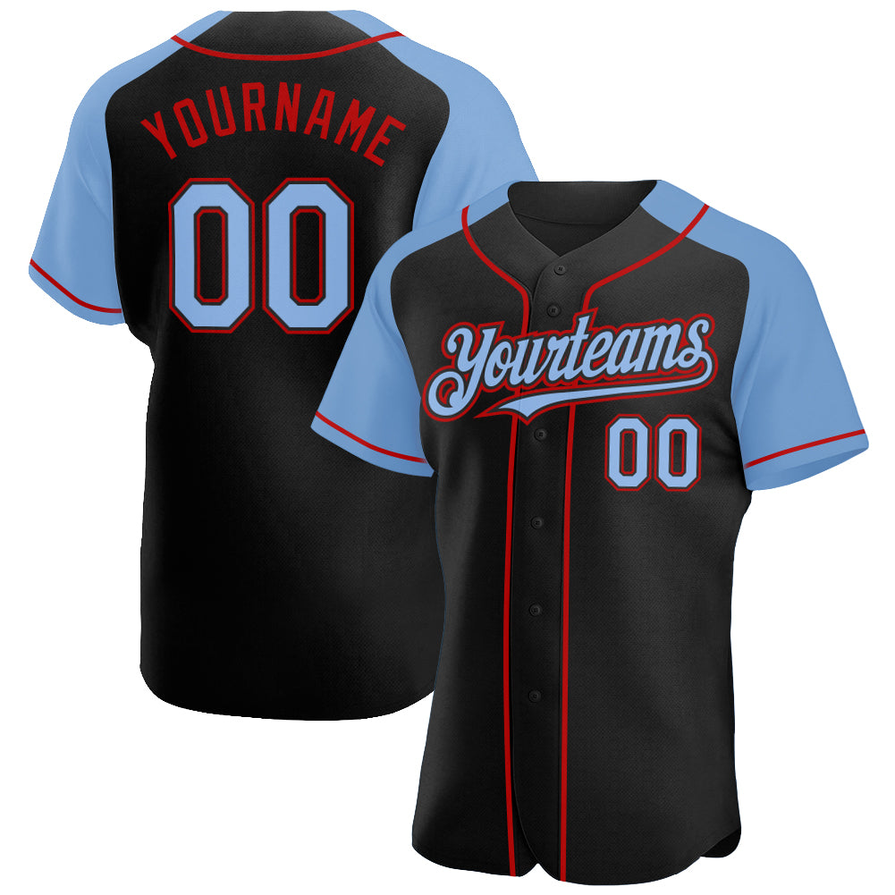 Custom White Red Pinstripe Red-Light Blue Authentic Raglan Sleeves Baseball  Jersey