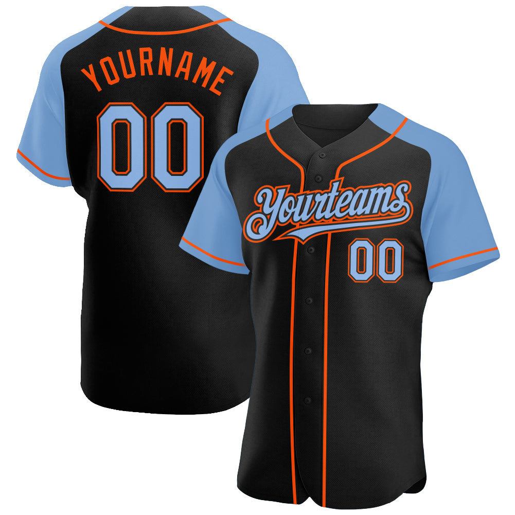 Custom Black Powder Blue-Orange Baseball Jersey