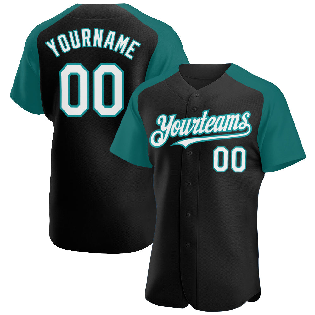 Custom White Black-Aqua Baseball Jersey