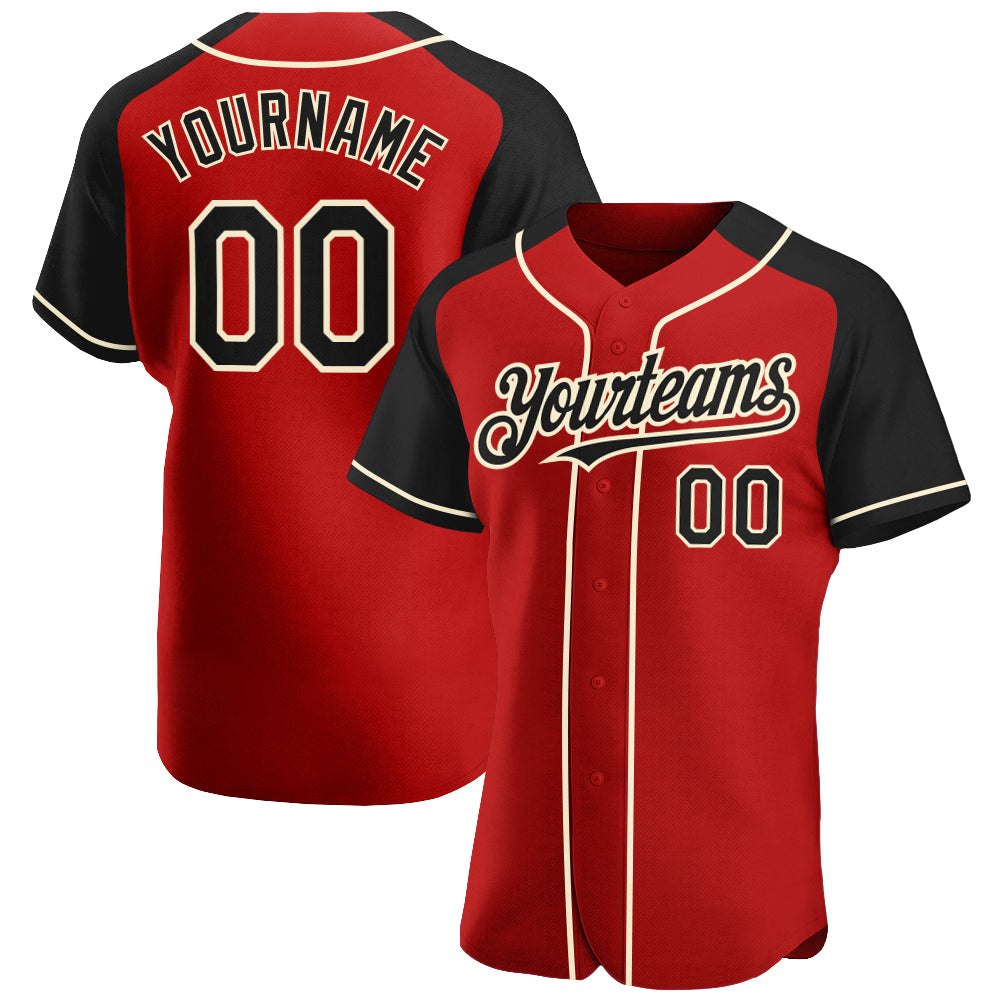 Custom Red Black-Cream Authentic Raglan Sleeves Baseball Jersey