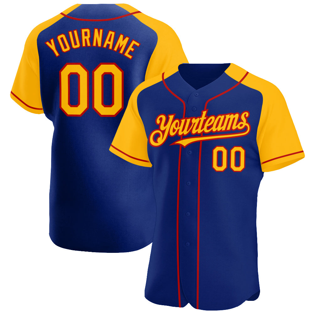 Custom Royal Gold-Red Authentic Raglan Sleeves Baseball Jersey