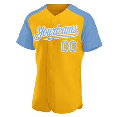 Custom Gold Light Blue-White Authentic Baseball Jersey