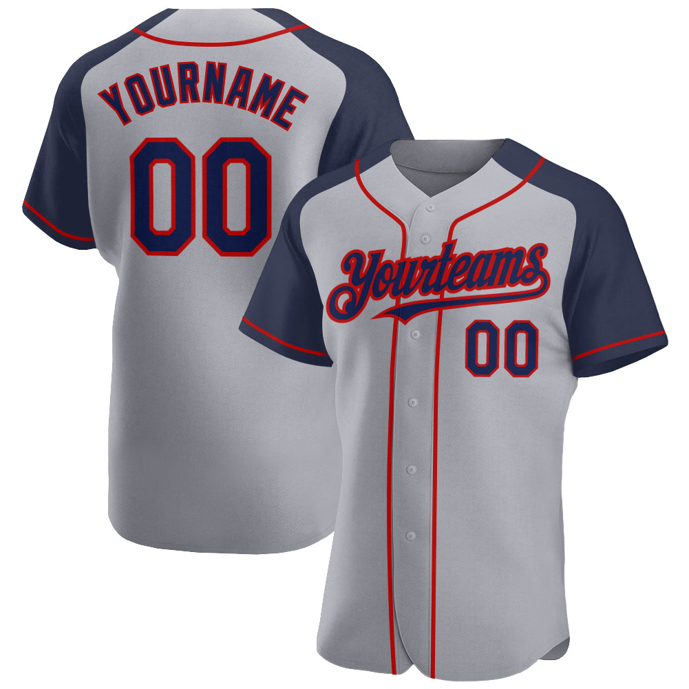 Custom Gray Red-Navy Baseball Jersey