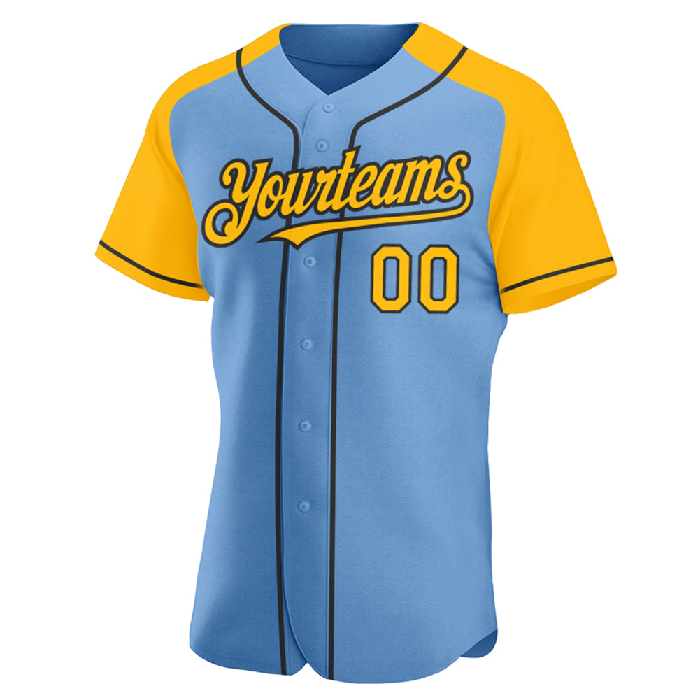 Custom White Light Blue-Gold Authentic Baseball Jersey Discount