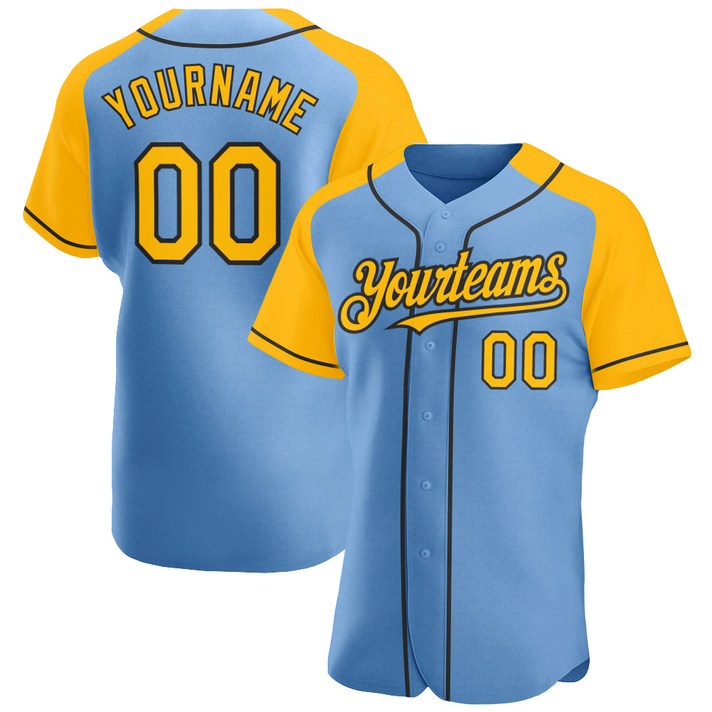 Custom Powder Blue Yellow-White Authentic Baseball Jersey