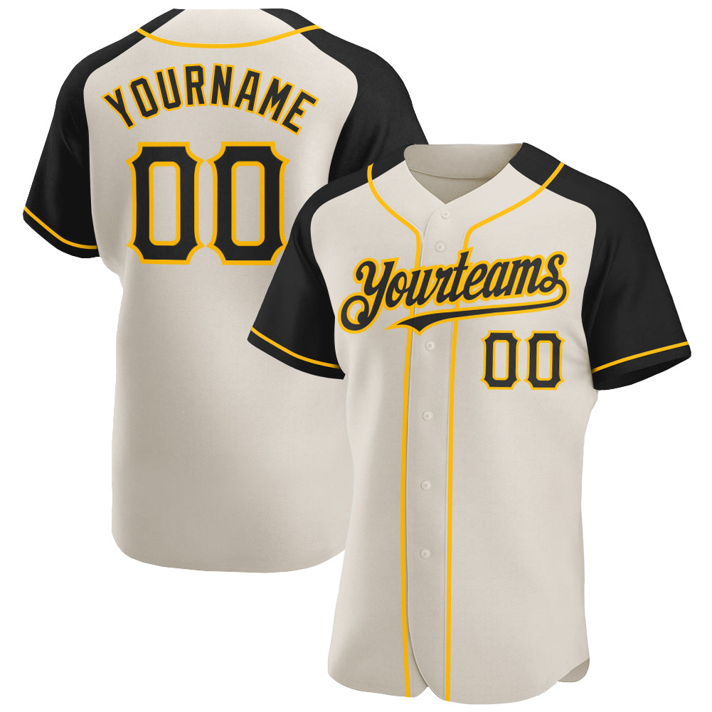 Custom Cream Black-Gold Authentic Raglan Sleeves Baseball Jersey