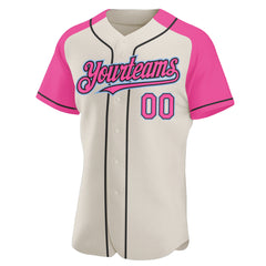 Custom Cream Light Blue Black-Pink Authentic Baseball Jersey Discount