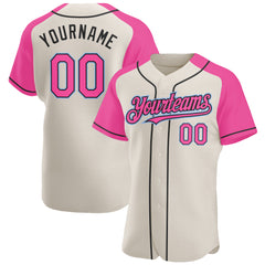 Custom Cream Light Blue Black-Pink Authentic Baseball Jersey Discount