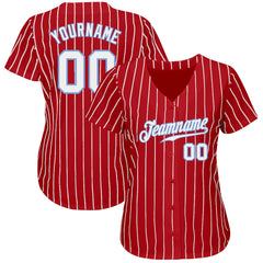 Custom Team White Baseball Authentic White Red Strip Jersey Red