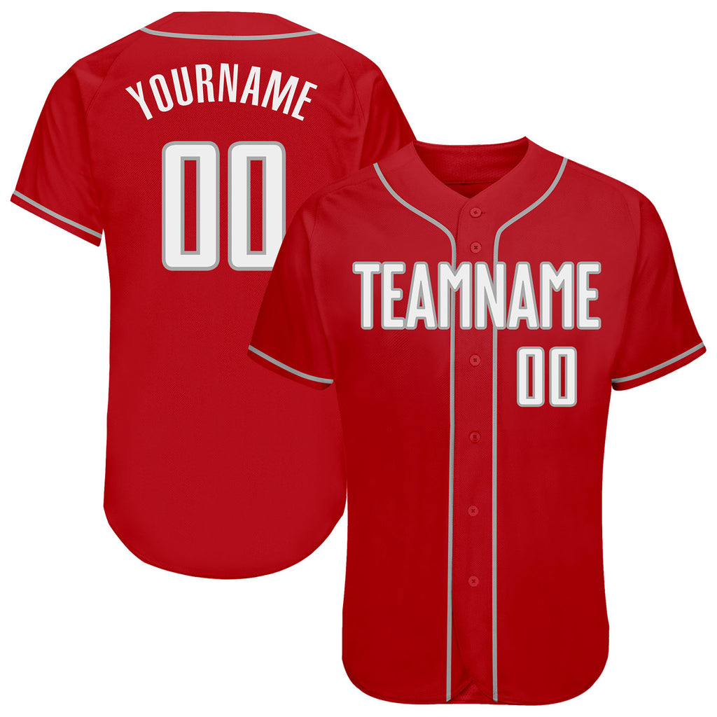 Custom Red White-Gray Authentic Baseball Jersey