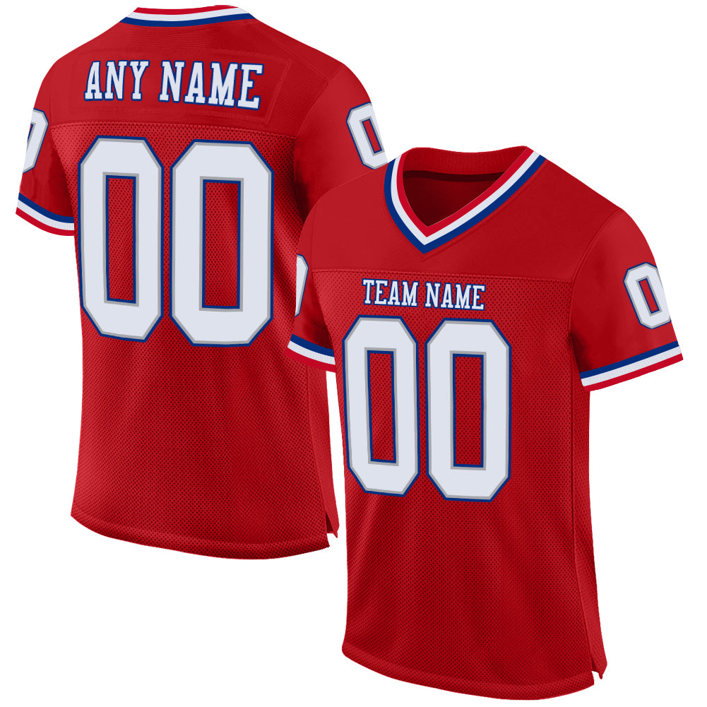 Custom Red White-Royal Mesh Authentic Throwback Football Jersey