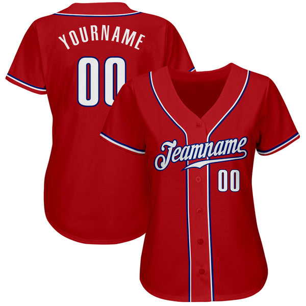 Custom Red White-Royal Authentic Baseball Jersey