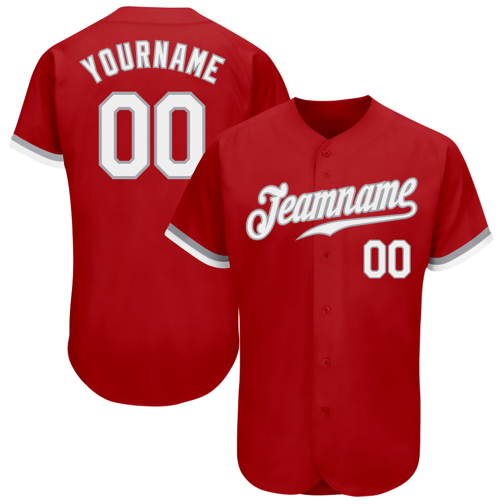 Custom Red White-Gray Authentic Baseball Jersey