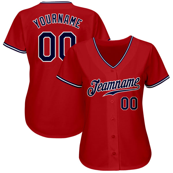 Custom Red White-Navy Authentic Baseball Jersey