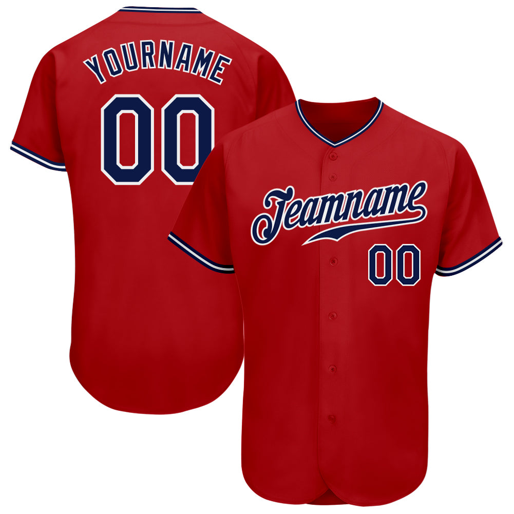 Custom Red White-Navy Authentic Baseball Jersey