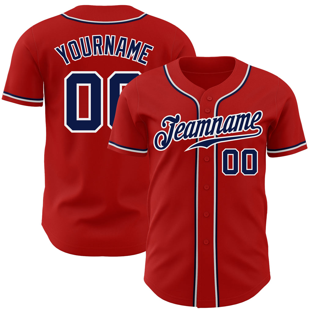 Custom Red Navy-White Authentic Baseball Jersey