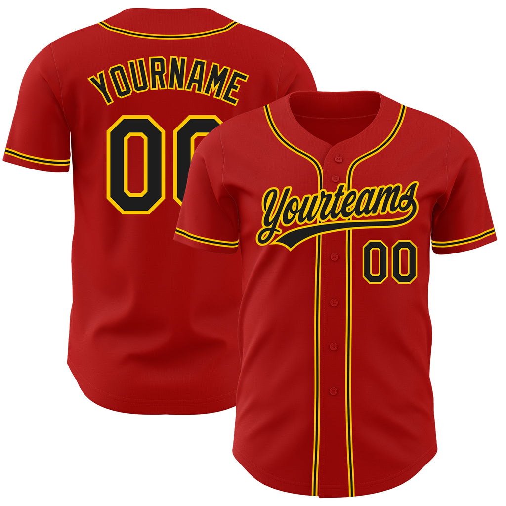 Custom Red Black-Gold Authentic Baseball Jersey