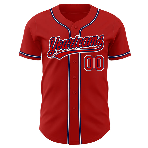 Custom Red Red-Navy Authentic Baseball Jersey