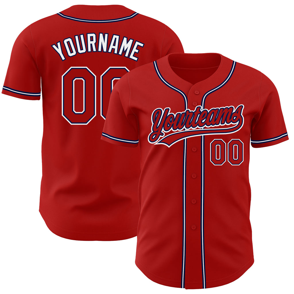 Custom Red Red-Navy Authentic Baseball Jersey