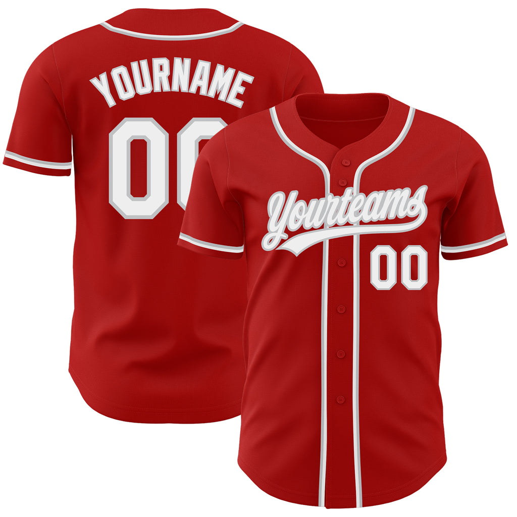 Custom Red White-Gray Authentic Baseball Jersey