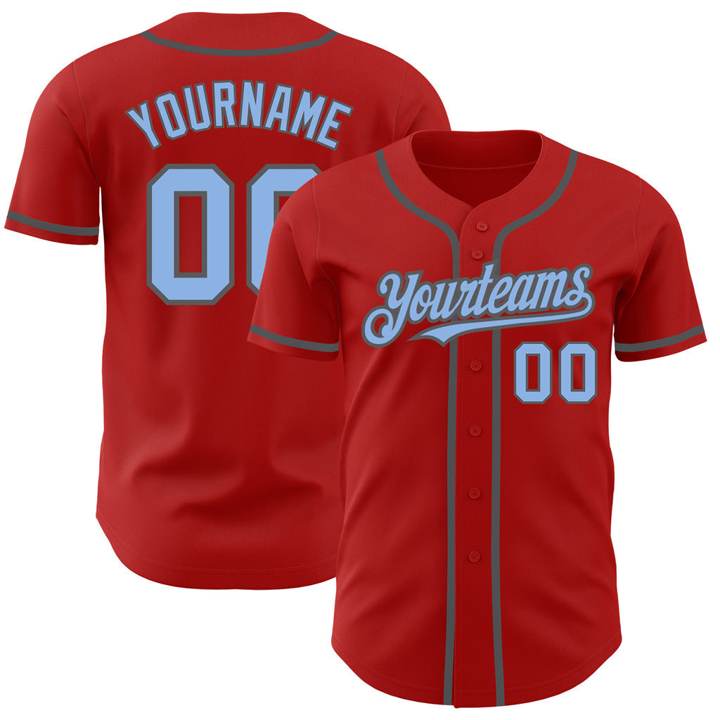 Custom Red Light Blue-Steel Gray Authentic Baseball Jersey