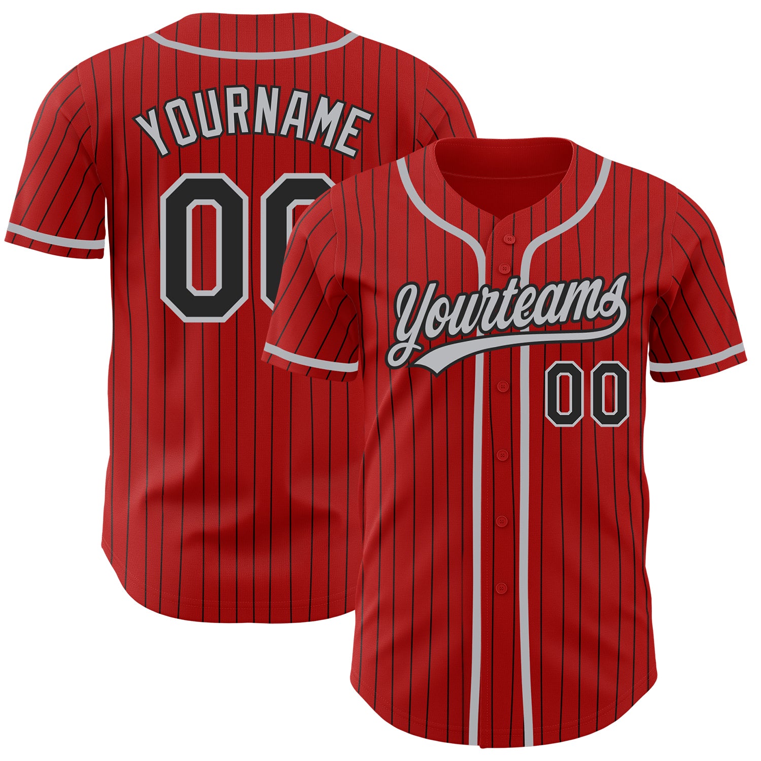 Custom Gray Black Pinstripe Red-Black Authentic Baseball Jersey