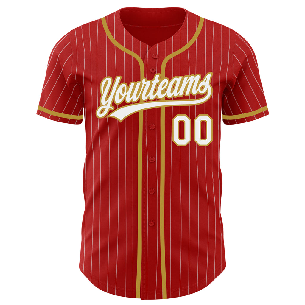 Custom Red Gold Pinstripe Gold-White Authentic Baseball Jersey