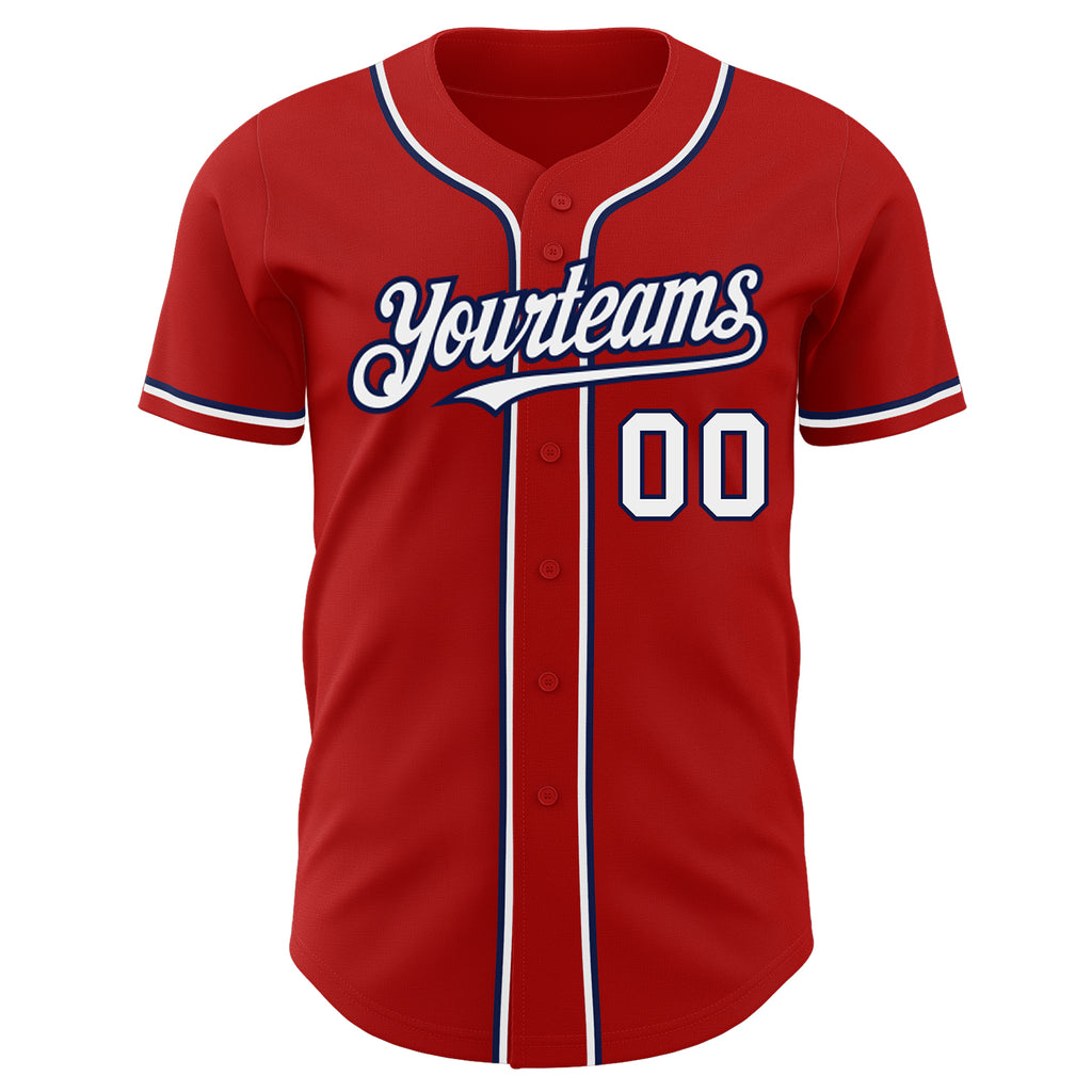 Custom Baseball Jersey Red White-Navy