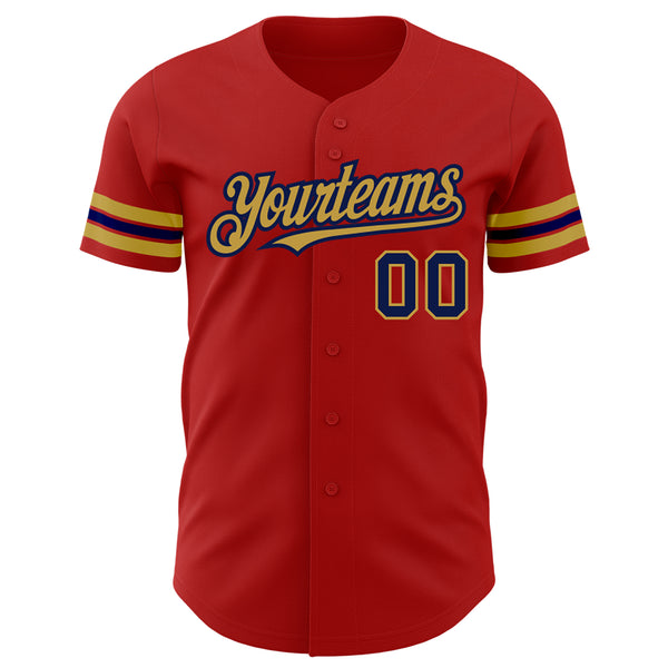 Custom Red Navy-Old Gold Authentic Baseball Jersey