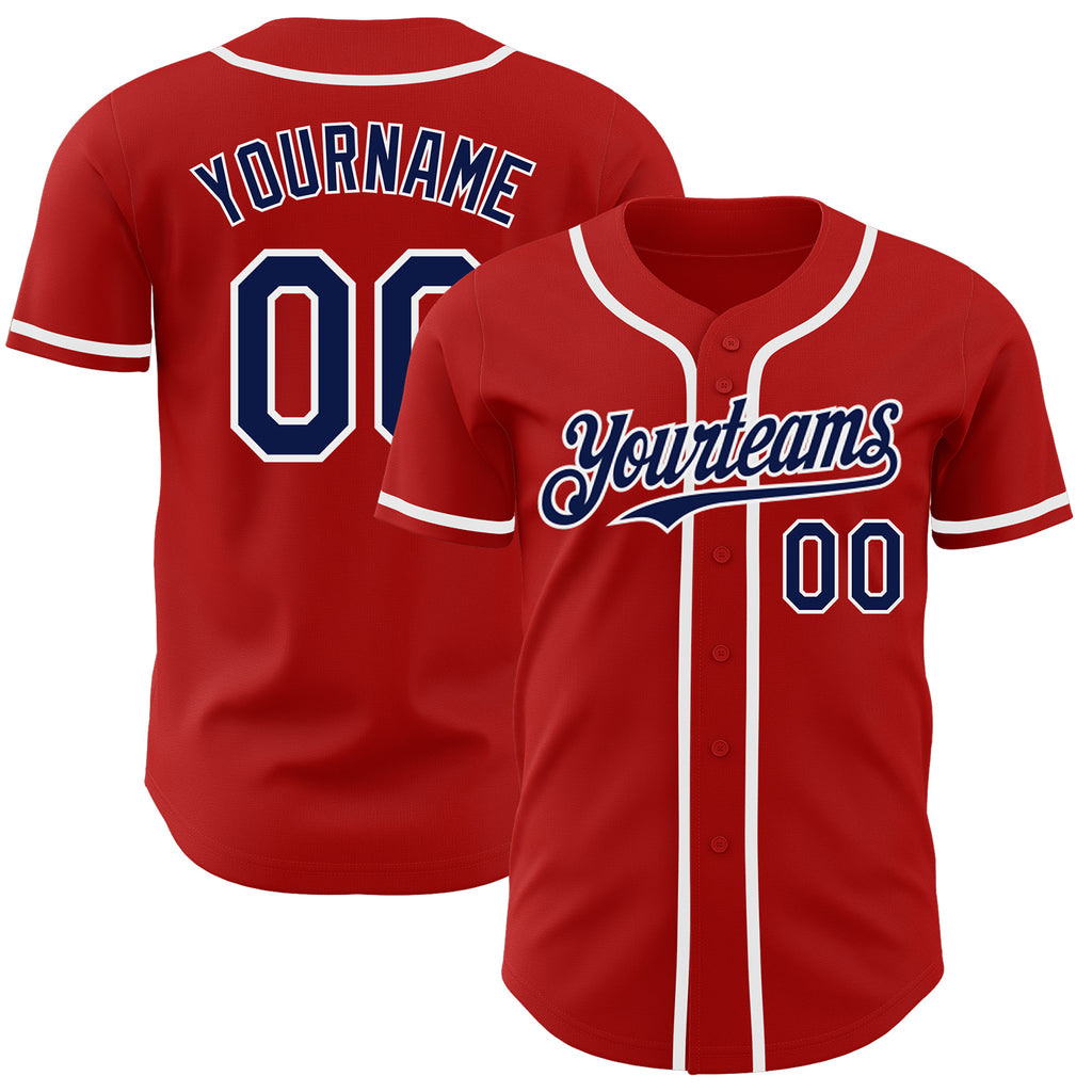 Custom Red Navy-White Authentic Baseball Jersey