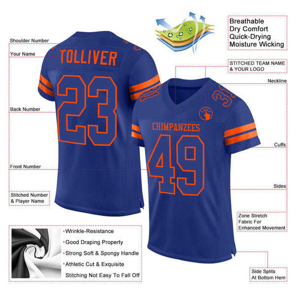 Custom Royal Royal-Orange Mesh Authentic Football Jersey