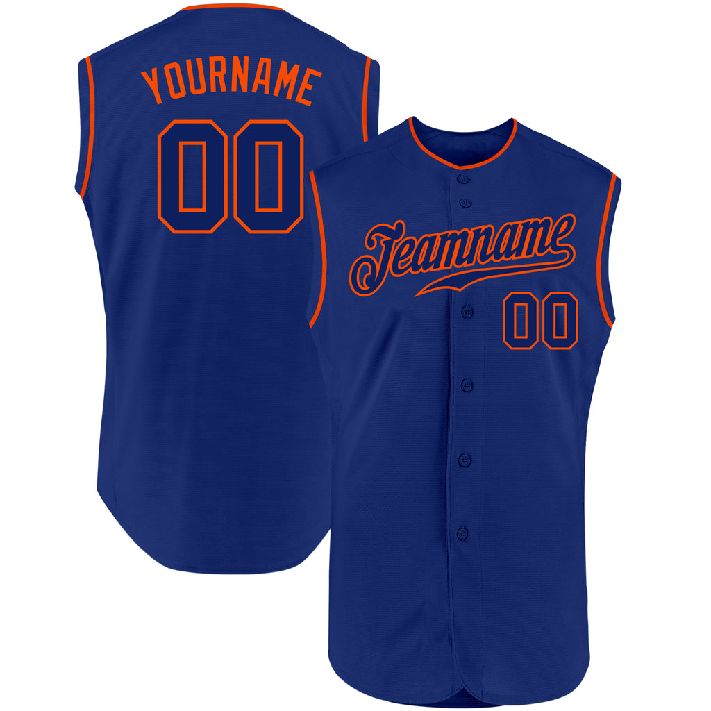 Custom Royal Royal-Orange Authentic Sleeveless Baseball Jersey