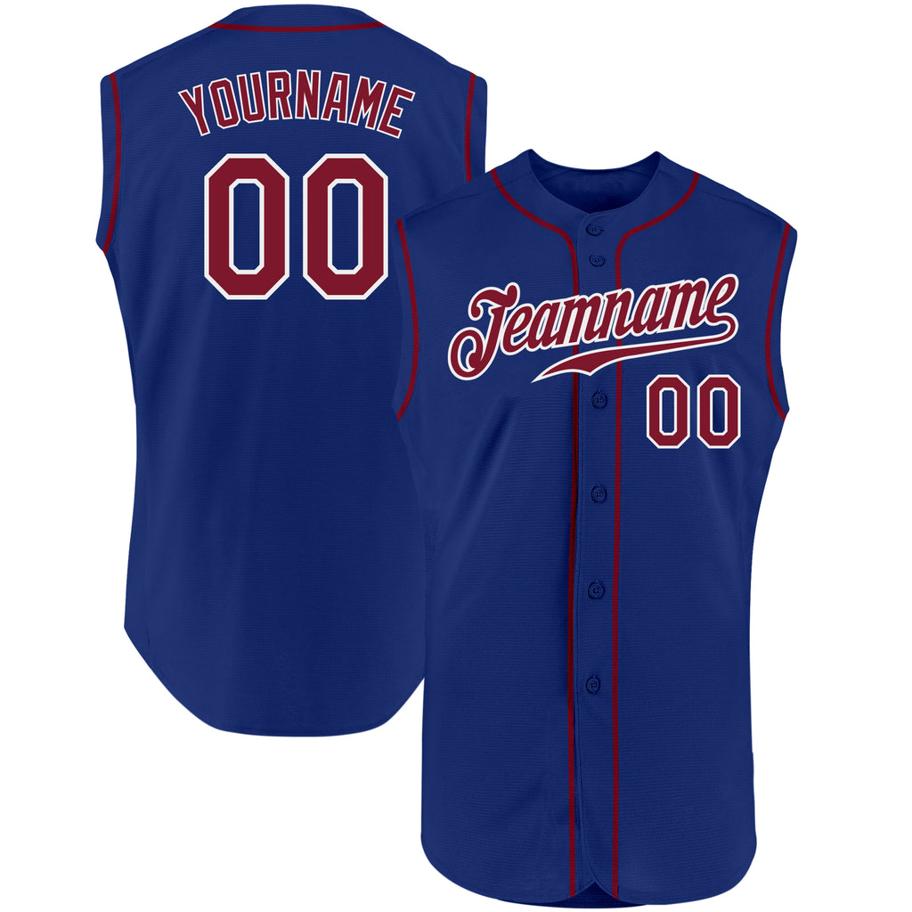 Custom Royal Crimson-White Authentic Sleeveless Baseball Jersey