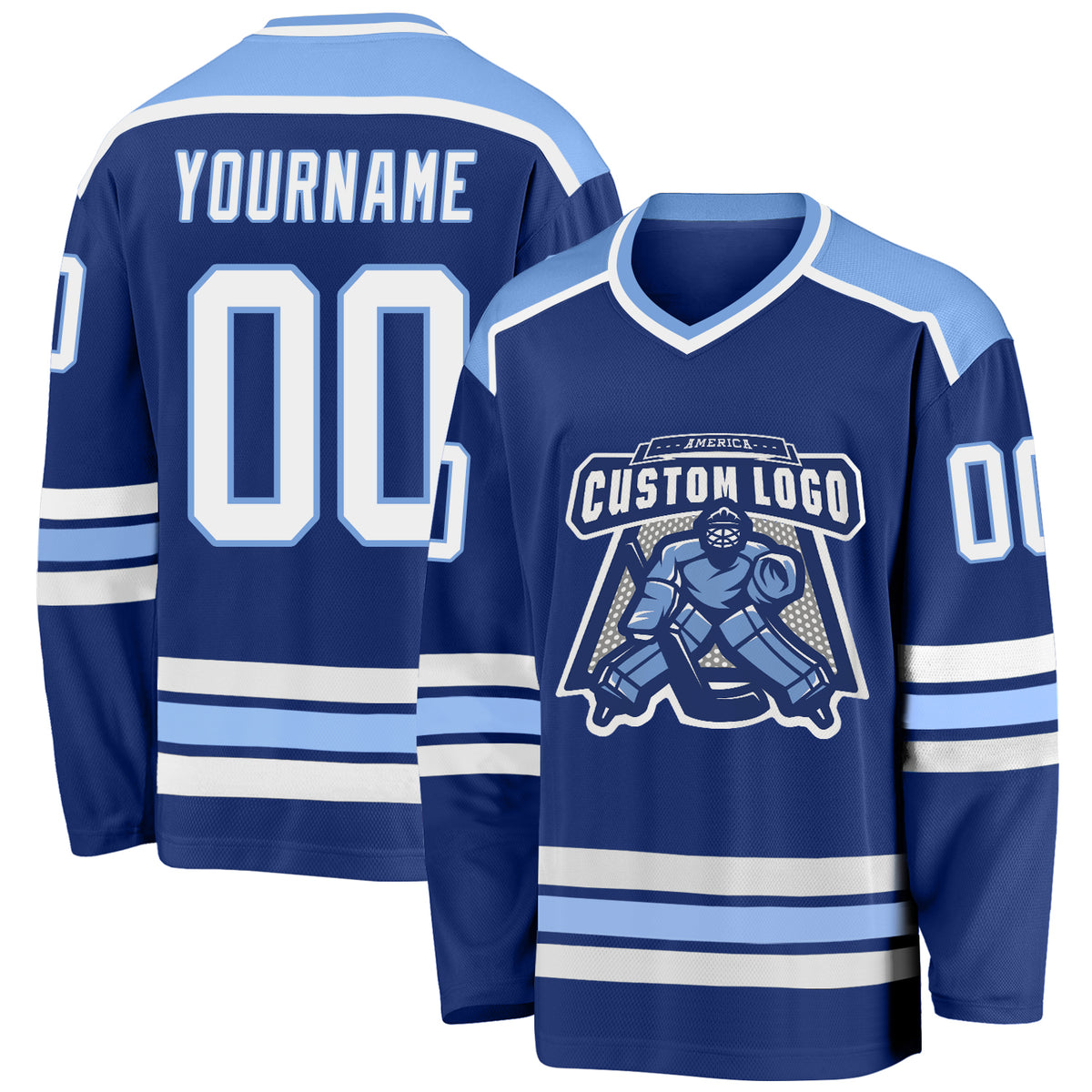 Custom Royal White-Light Blue Hockey Jersey Free Shipping – Fiitg