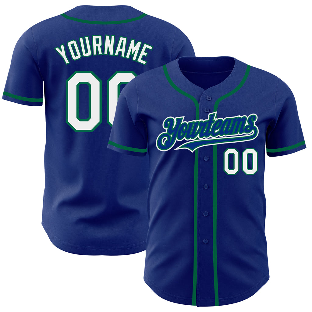 Custom Royal White-Kelly Green Authentic Baseball Jersey