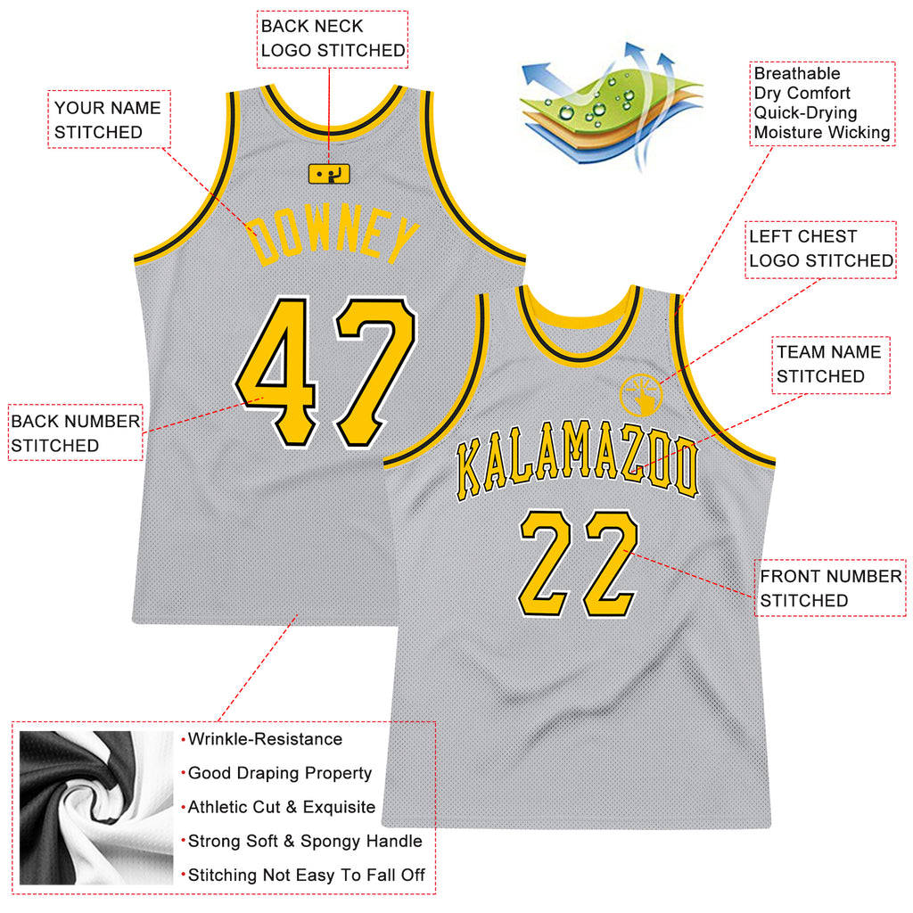 Custom Gray Black-Gold Authentic Throwback Basketball Jersey Discount