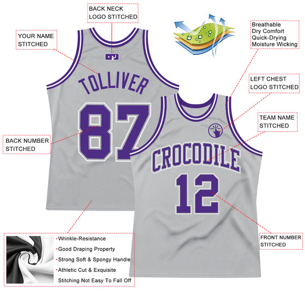 Custom Gray Purple-White Authentic Throwback Basketball Jersey