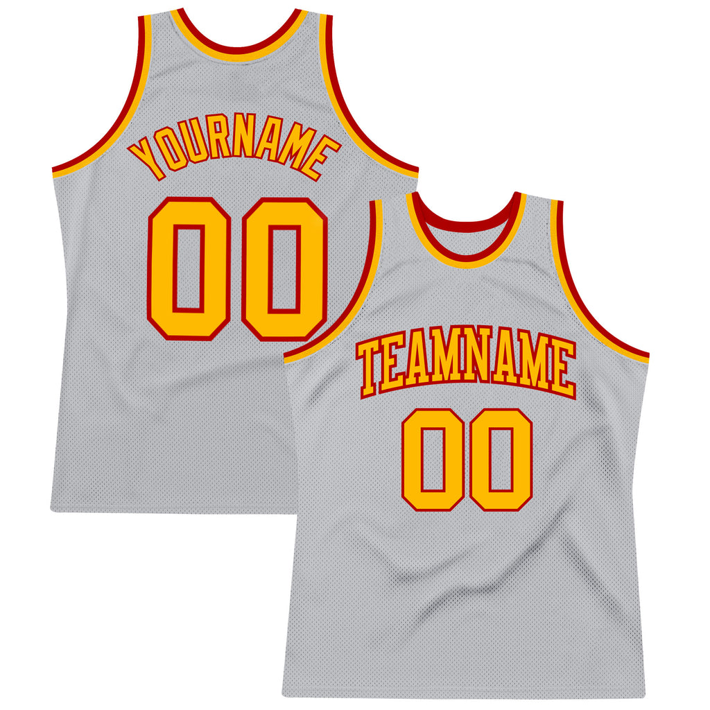 Custom Gray Gold-Red Authentic Throwback Basketball Jersey