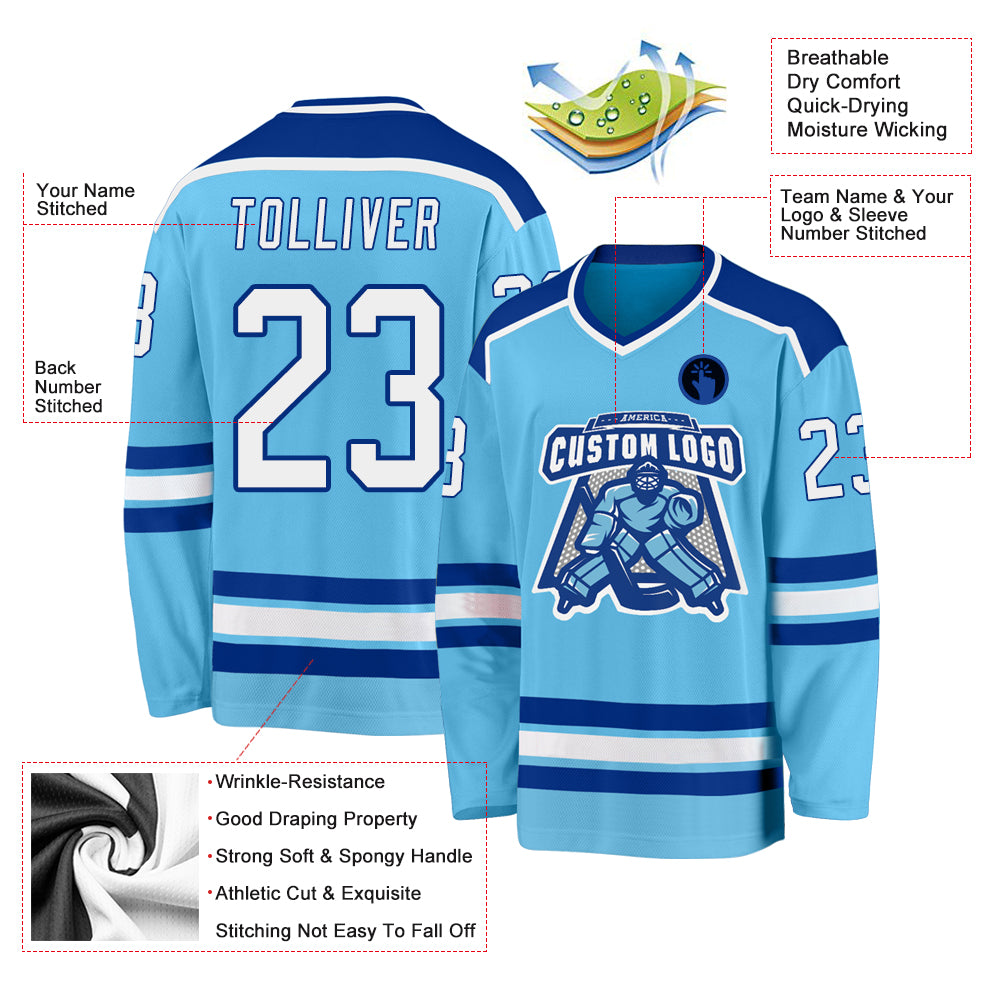 Custom Sky Blue White-Royal Hockey Jersey Free Shipping – Fiitg