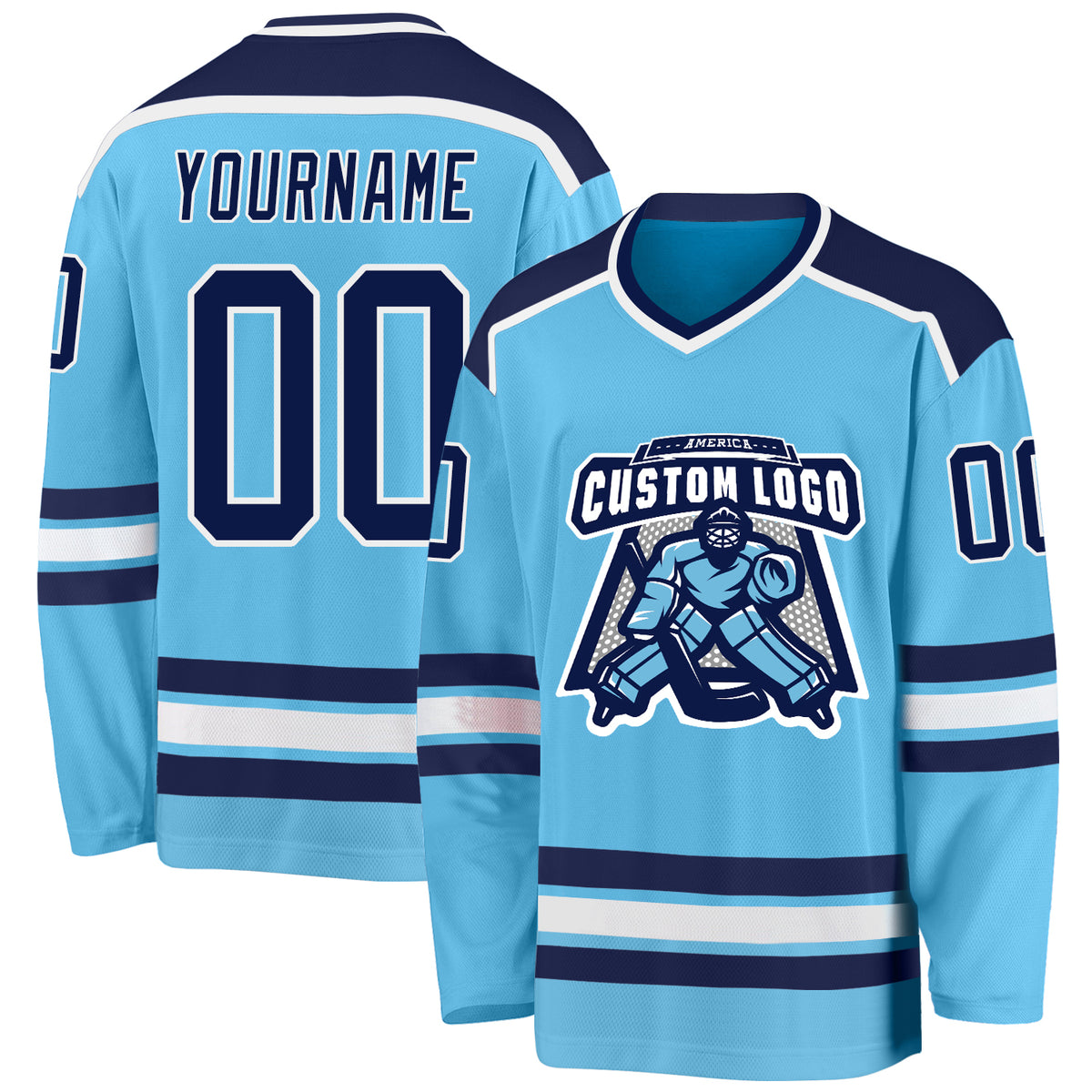 Custom Sky Blue Navy-White Hockey Jersey Free Shipping – Fiitg