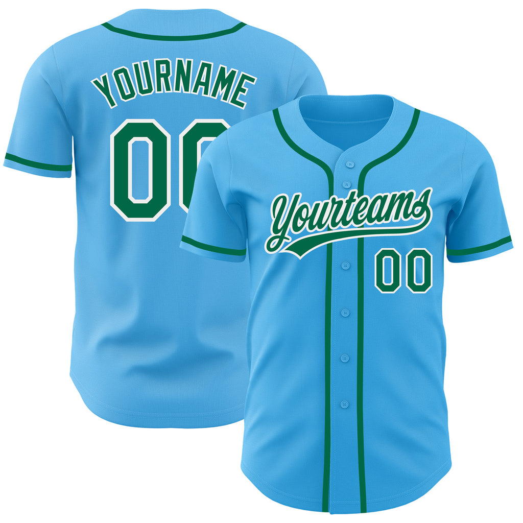 Custom Sky Blue Kelly Green-White Authentic Baseball Jersey