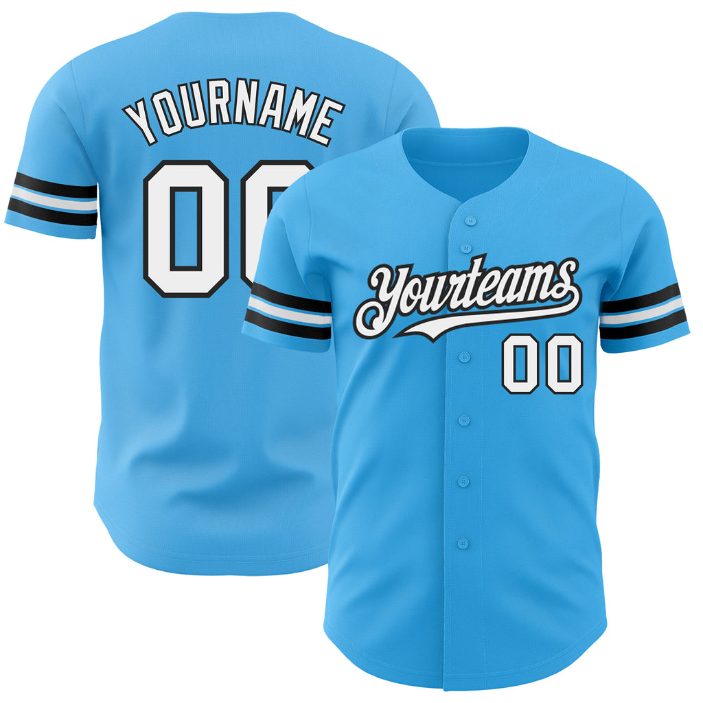 Custom Sky Blue White-Black Authentic Baseball Jersey