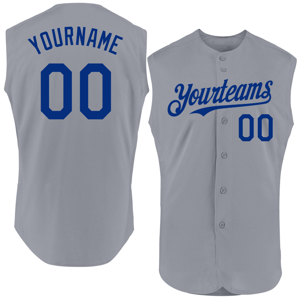 Custom Gray Royal Authentic Sleeveless Baseball Jersey