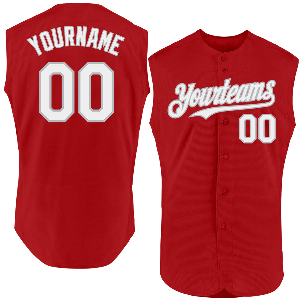 Custom Red White-Gray Authentic Sleeveless Baseball Jersey